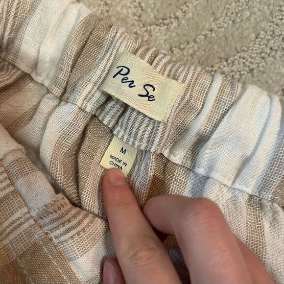 Per Se Linen Blend Tan and White Striped Pants - Picture 4 of 7